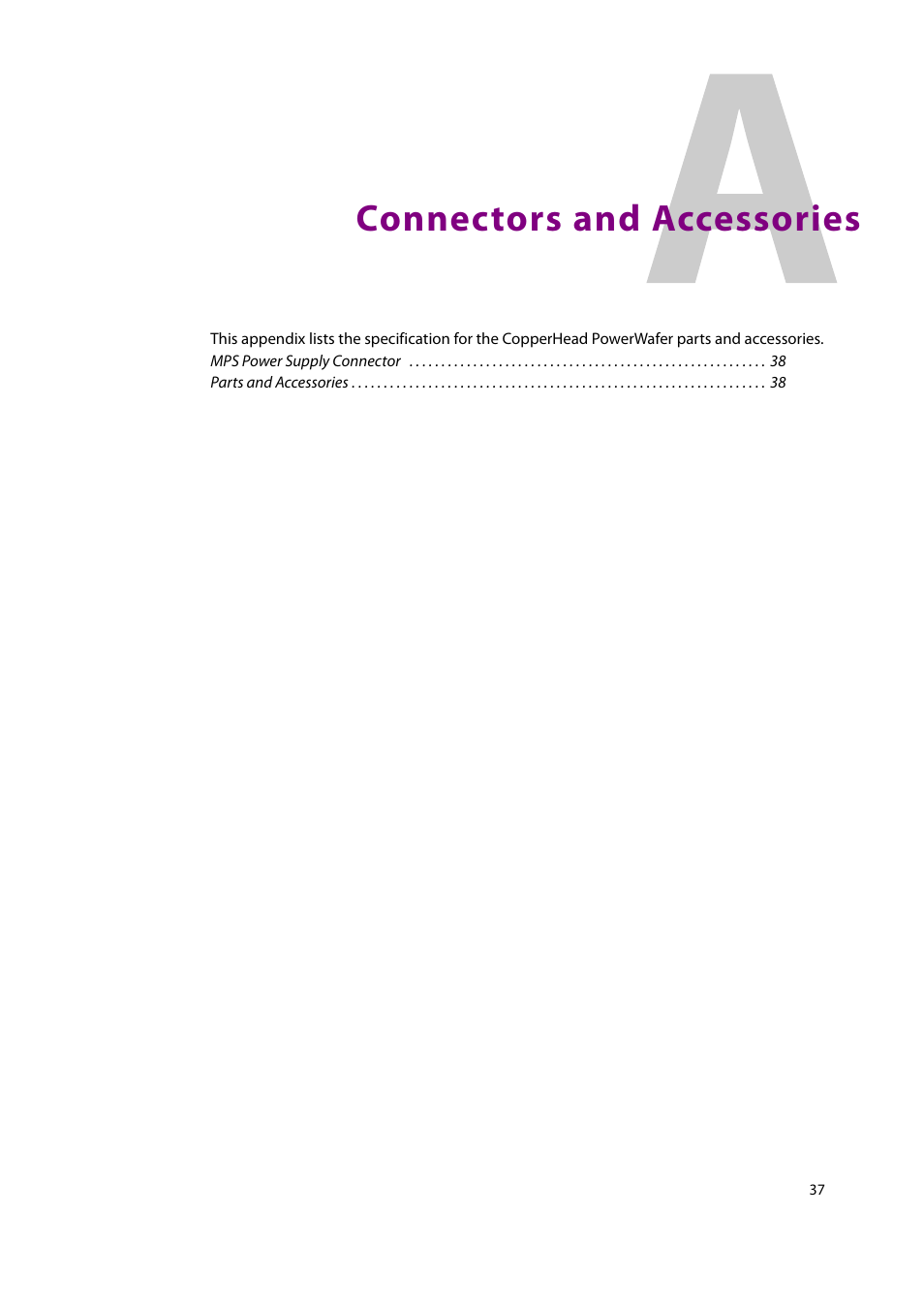 A connectors and accessories, Connectors and accessories | Grass Valley CopperHead PowerWafer User Manual | Page 41 / 46