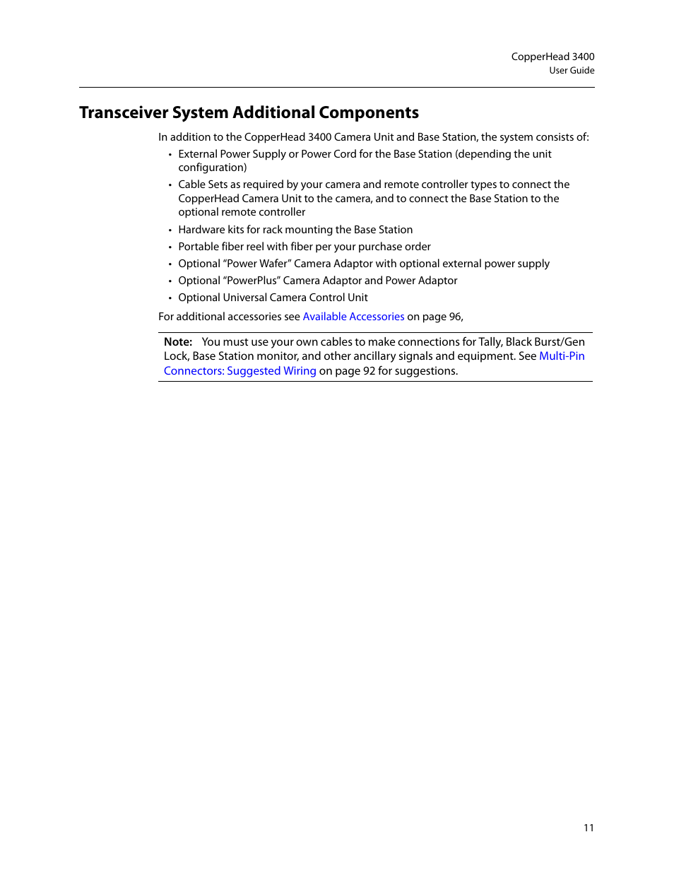 Transceiver system additional components | Grass Valley 3400 CopperHead User Manual | Page 17 / 117