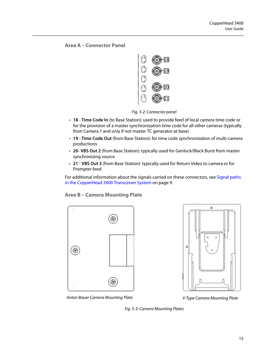 Area b – camera mounting plate | Grass Valley 3400 CopperHead User Manual | Page 21 / 117