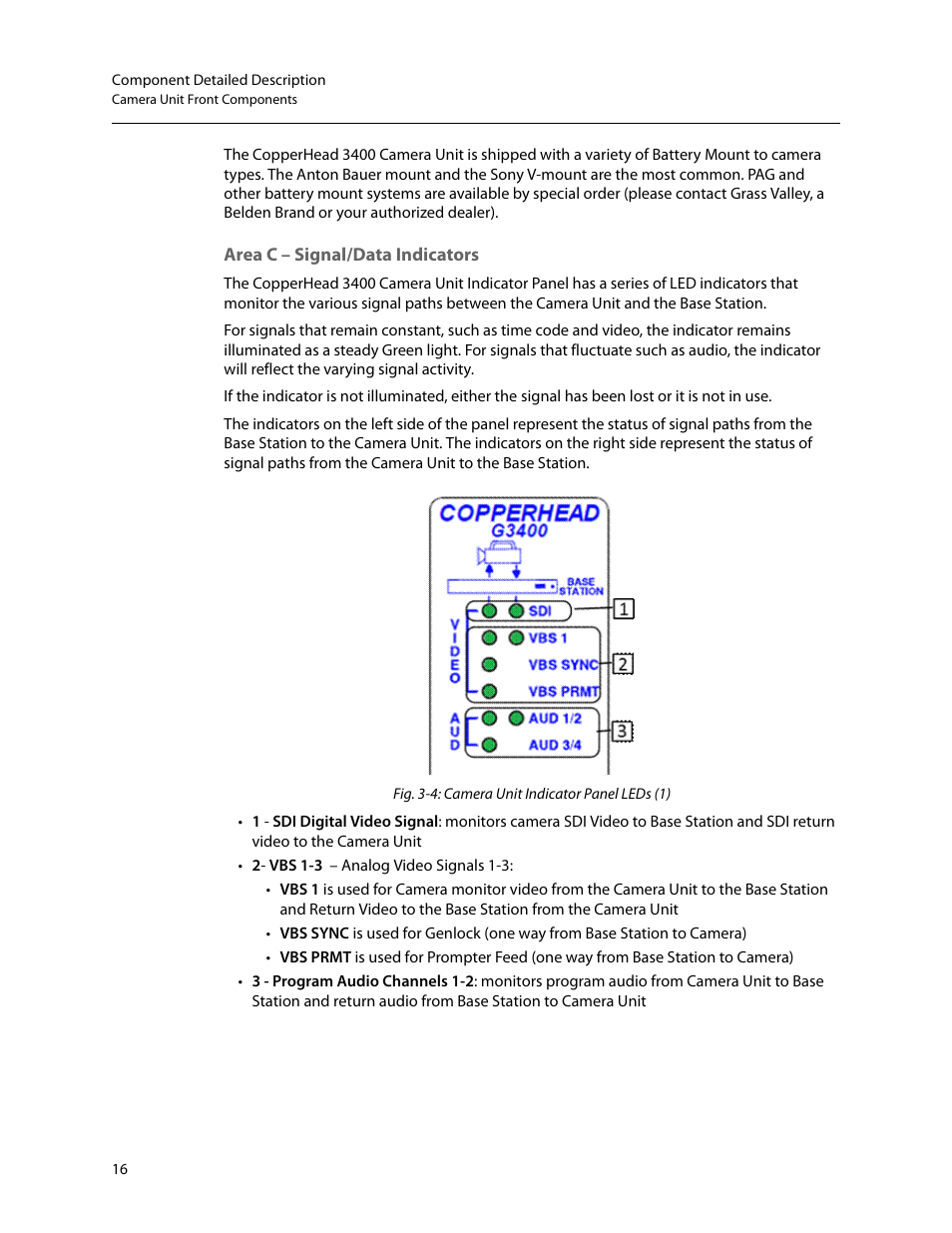 Area c – signal/data indicators | Grass Valley 3400 CopperHead User Manual | Page 22 / 117