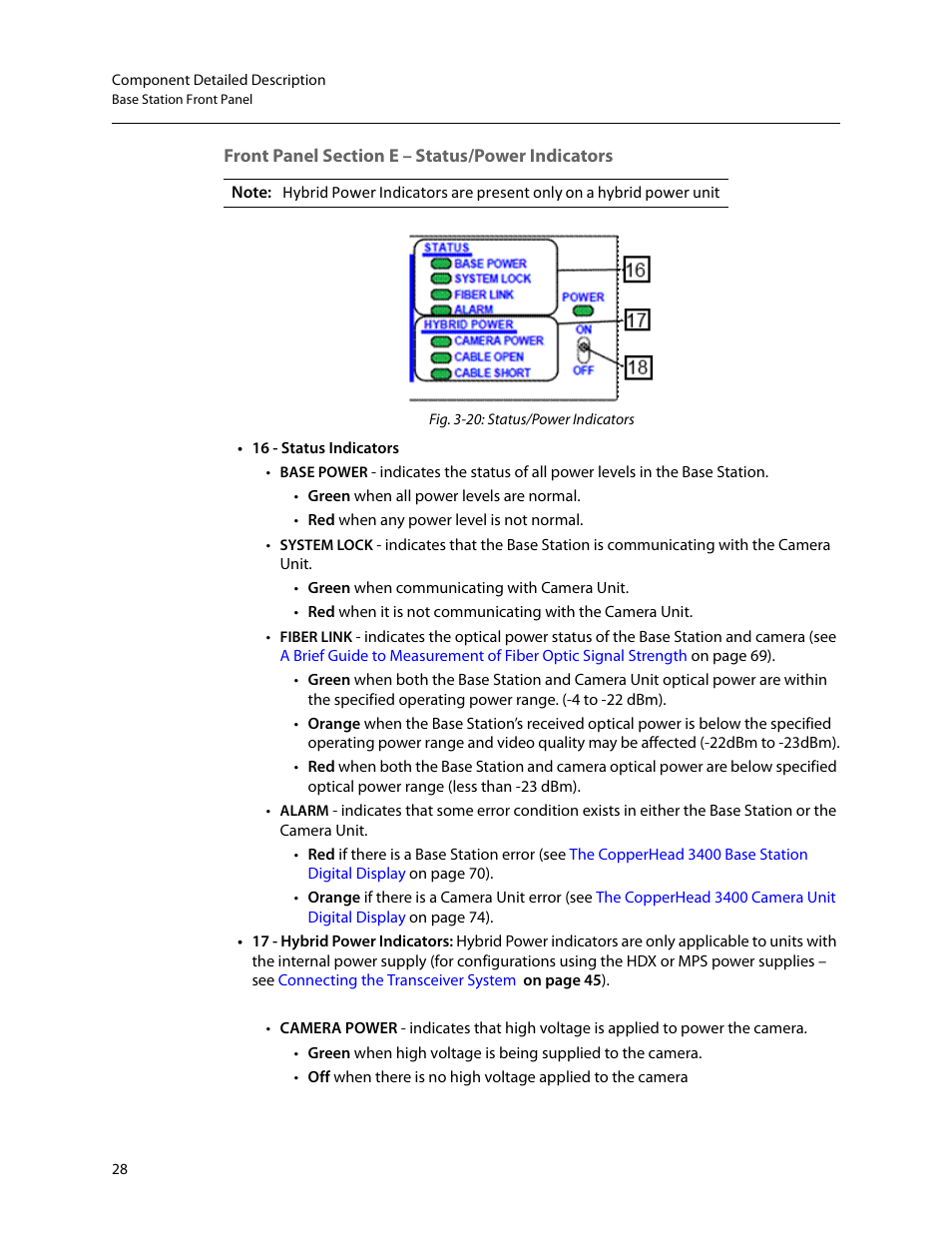 Front panel section e – status/power indicators | Grass Valley 3400 CopperHead User Manual | Page 34 / 117