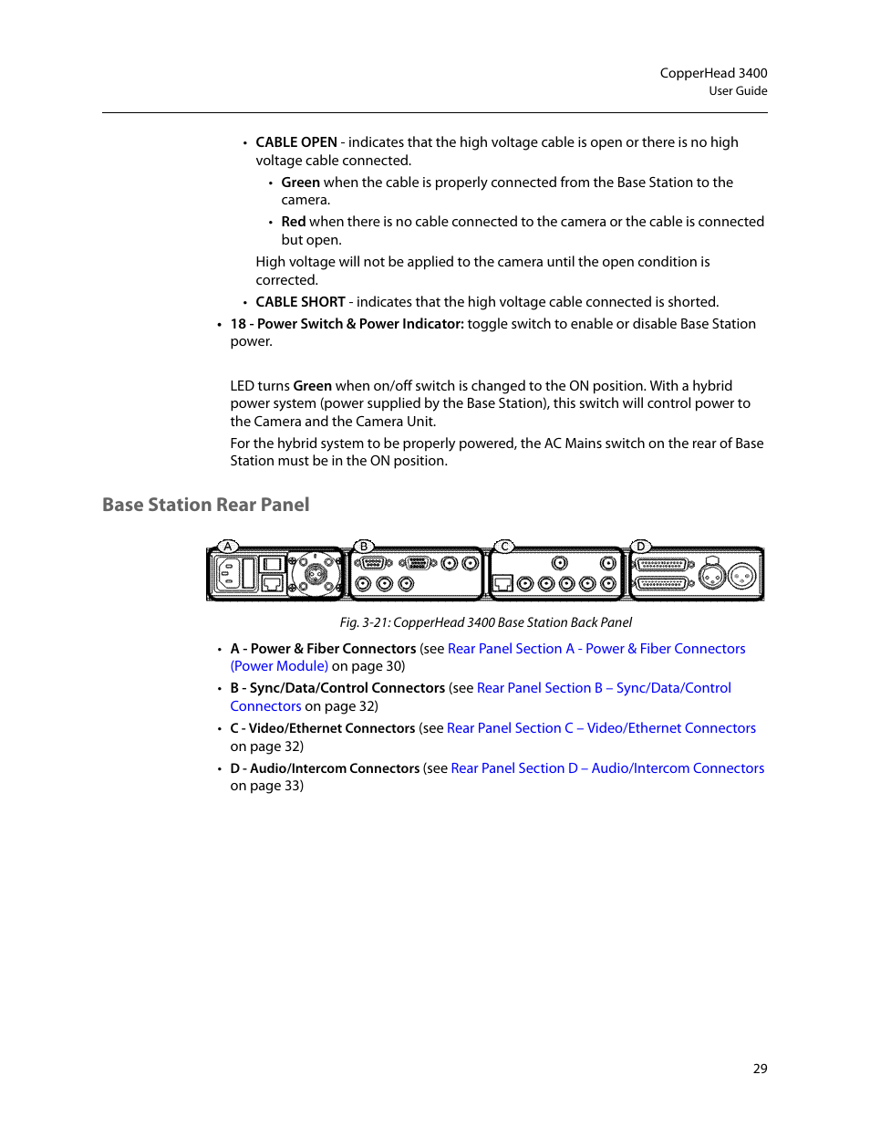 Base station rear panel | Grass Valley 3400 CopperHead User Manual | Page 35 / 117