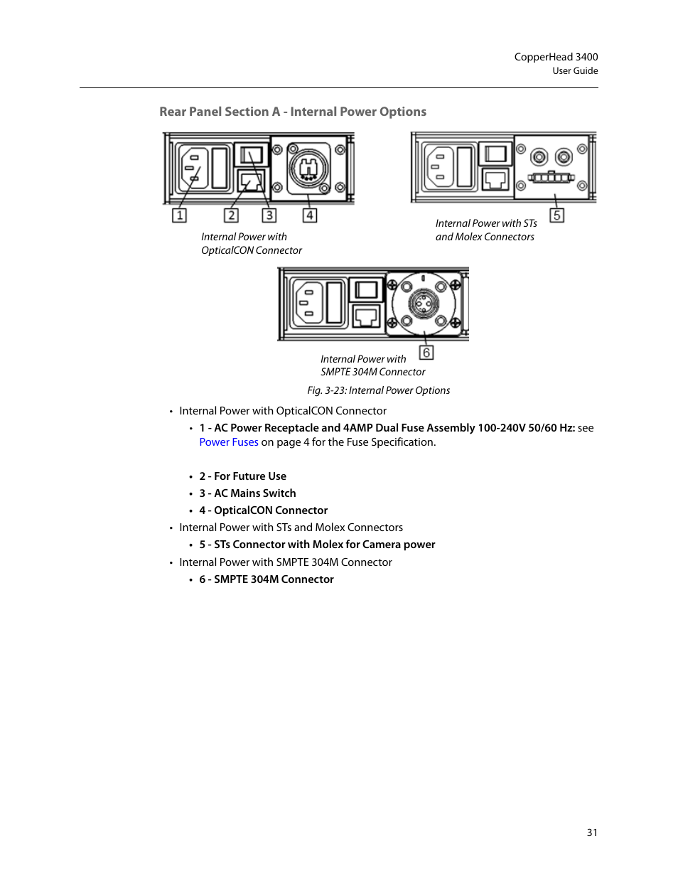 Rear panel section a - internal power options | Grass Valley 3400 CopperHead User Manual | Page 37 / 117