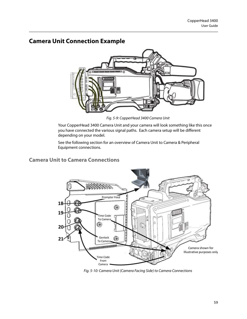 Camera unit connection example, Camera unit to camera connections | Grass Valley 3400 CopperHead User Manual | Page 65 / 117