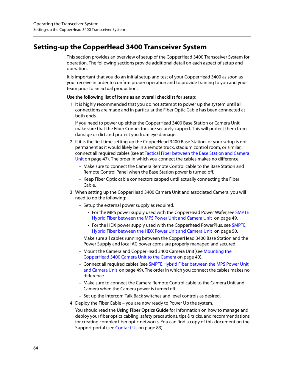 Setting-up the copperhead 3400 transceiver system | Grass Valley 3400 CopperHead User Manual | Page 70 / 117