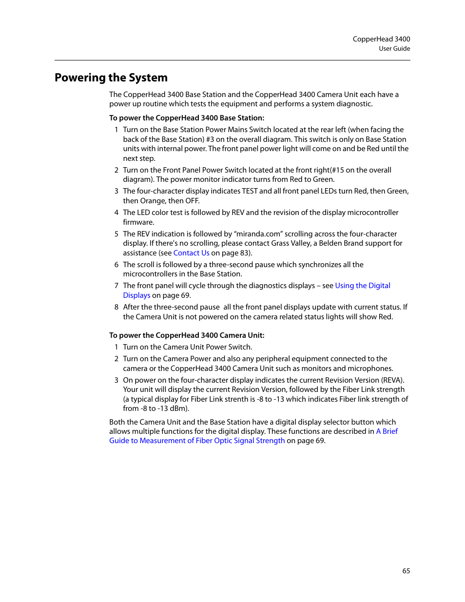 Powering the system | Grass Valley 3400 CopperHead User Manual | Page 71 / 117