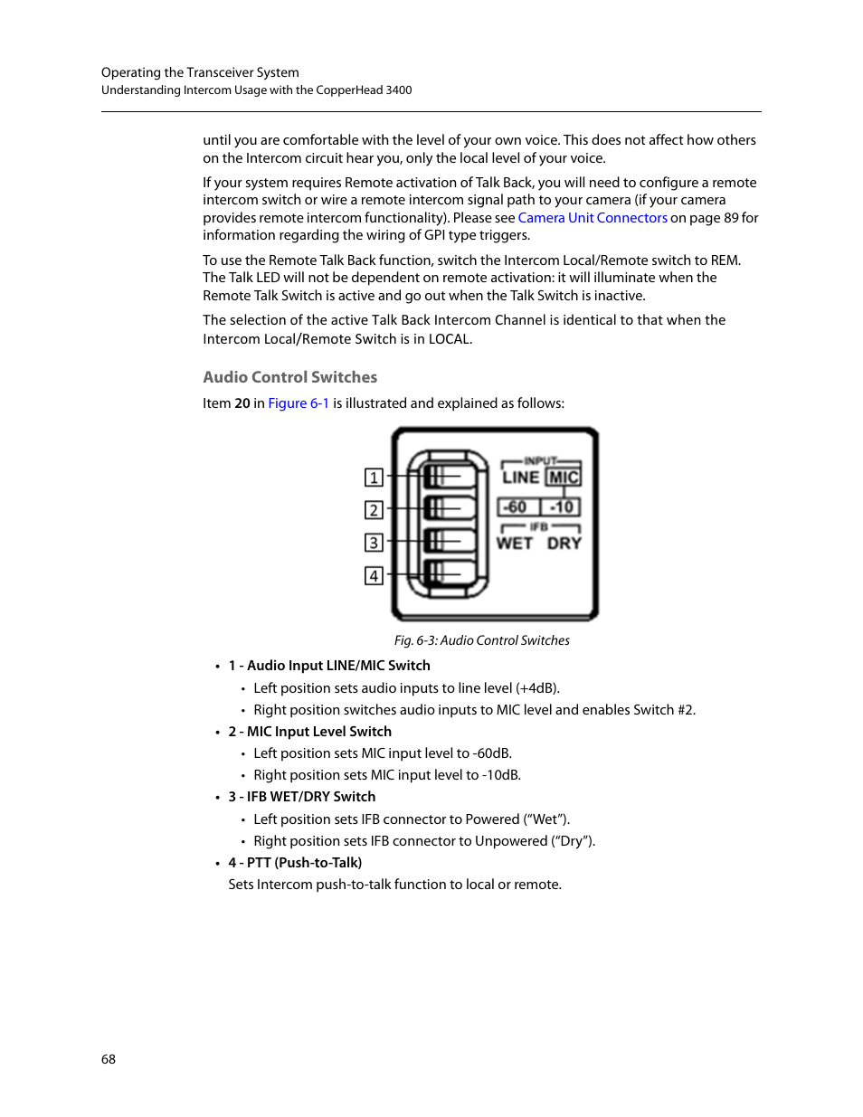 Audio control switches | Grass Valley 3400 CopperHead User Manual | Page 74 / 117