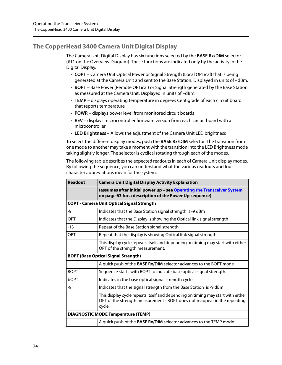 The copperhead 3400 camera unit digital display, R (see, The copperhead 3400 camera unit | Digital display | Grass Valley 3400 CopperHead User Manual | Page 80 / 117