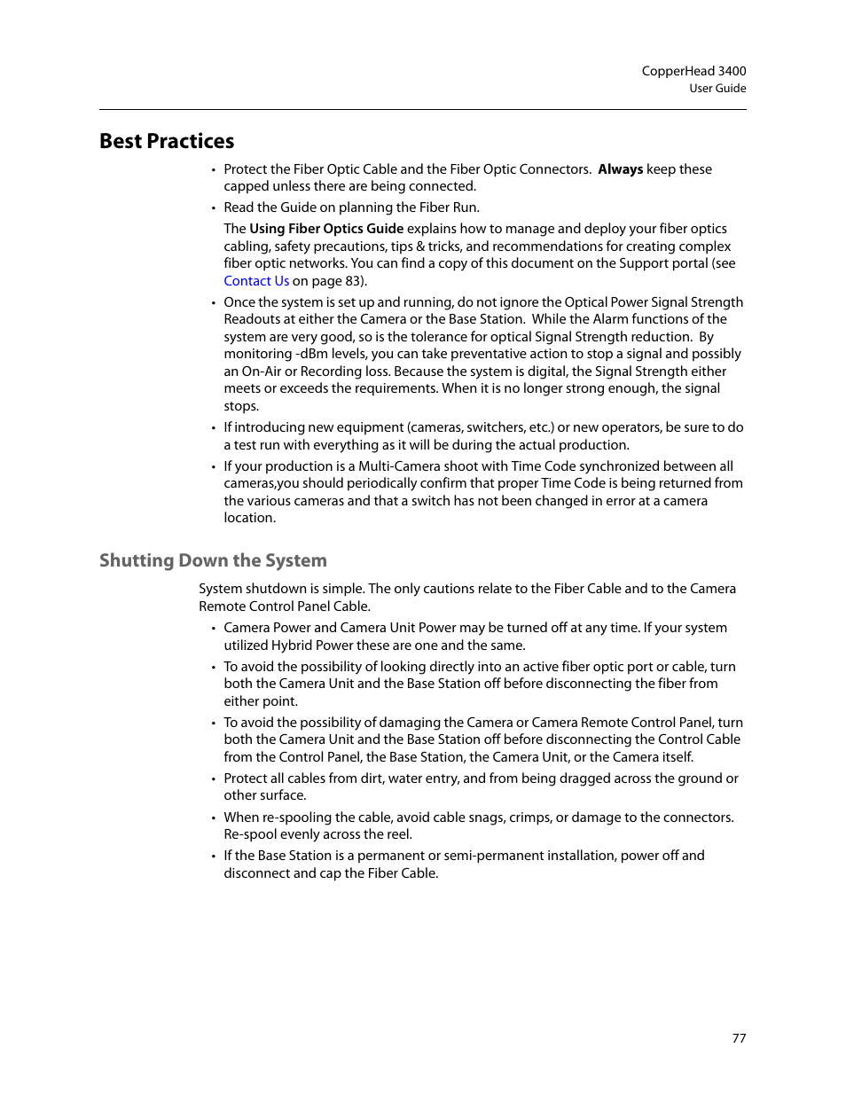 Best practices, Shutting down the system | Grass Valley 3400 CopperHead User Manual | Page 83 / 117