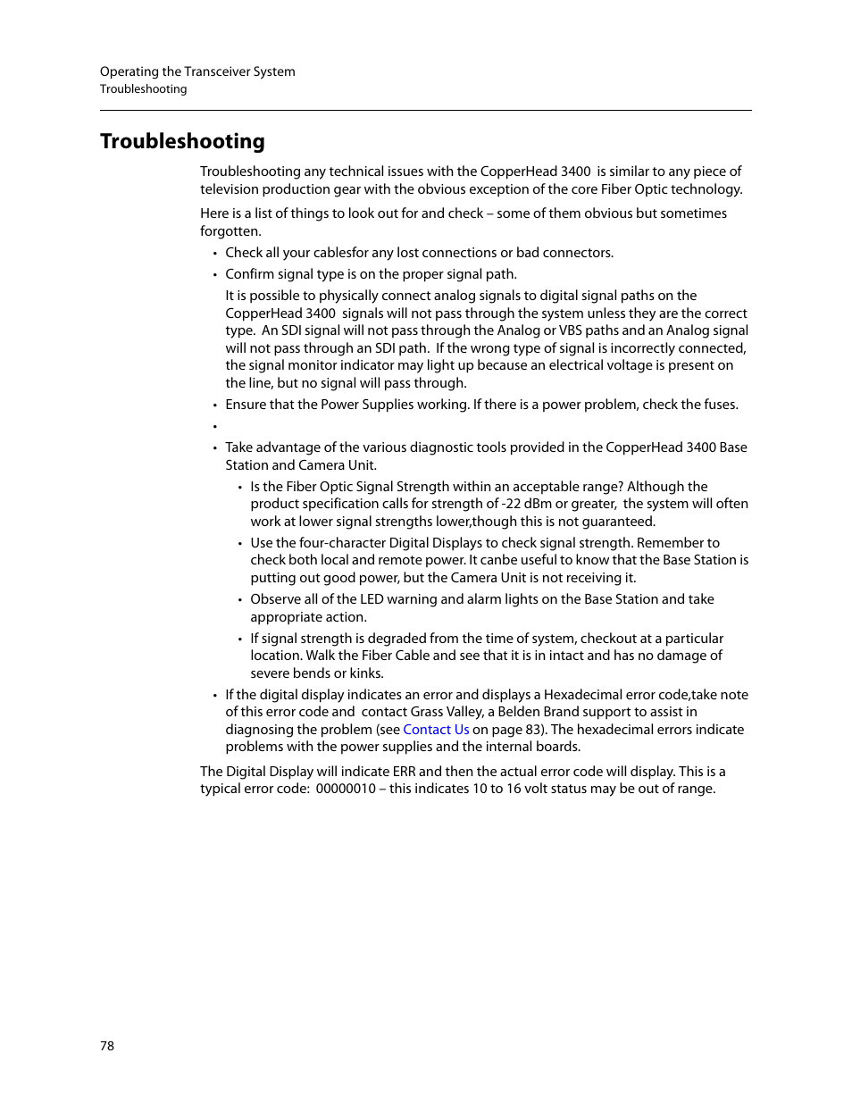 Troubleshooting | Grass Valley 3400 CopperHead User Manual | Page 84 / 117