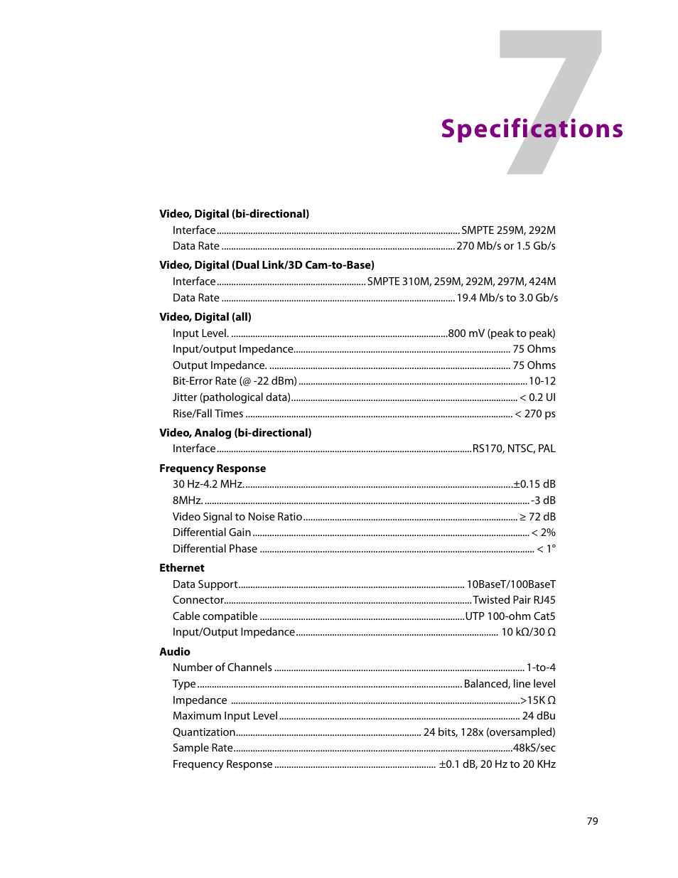 7 specifications, Specifications | Grass Valley 3400 CopperHead User Manual | Page 85 / 117