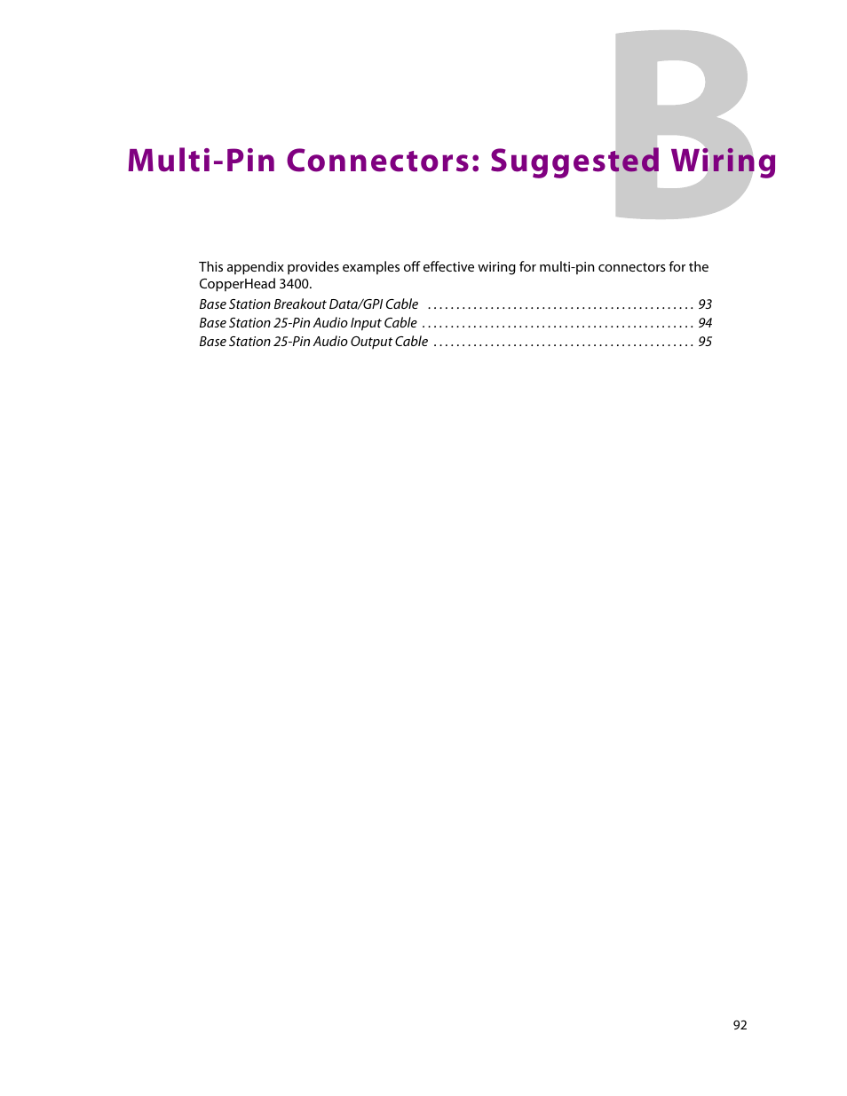 B multi-pin connectors: suggested wiring, Multi-pin, Connectors: suggested wiring | Em, see, Multi-pin connectors, Suggested wiring, Multi-pin connectors: suggested wiring | Grass Valley 3400 CopperHead User Manual | Page 98 / 117