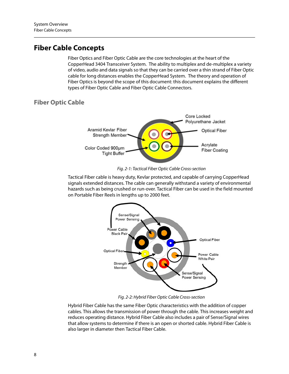 Fiber cable concepts, Fiber optic cable | Grass Valley 3404 CopperHead User Manual | Page 14 / 111