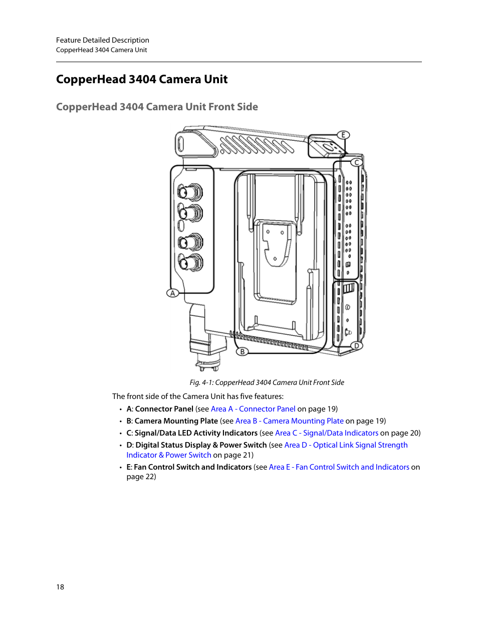 Copperhead 3404 camera unit, Copperhead 3404 camera unit front side | Grass Valley 3404 CopperHead User Manual | Page 24 / 111