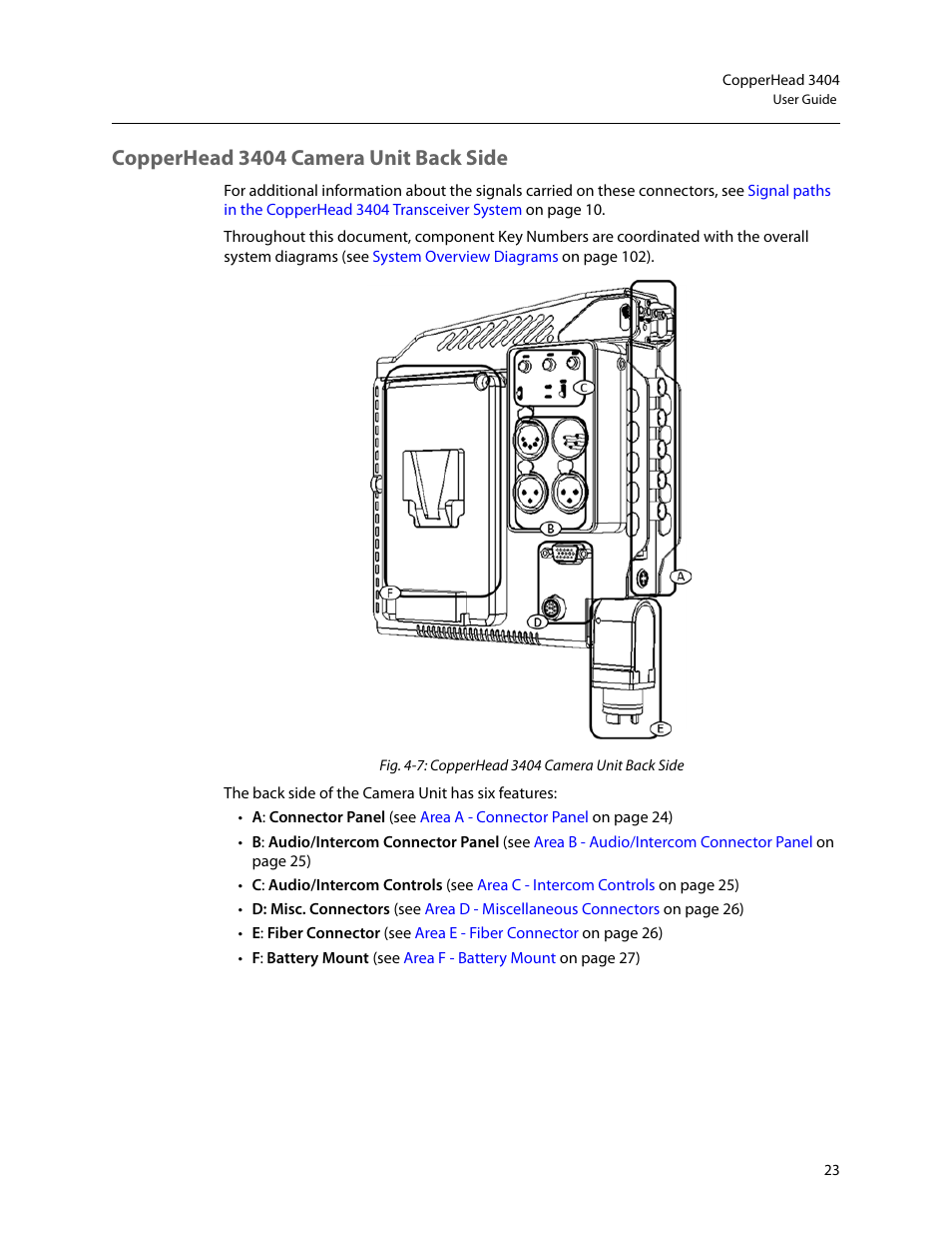 Copperhead 3404 camera unit back side | Grass Valley 3404 CopperHead User Manual | Page 29 / 111