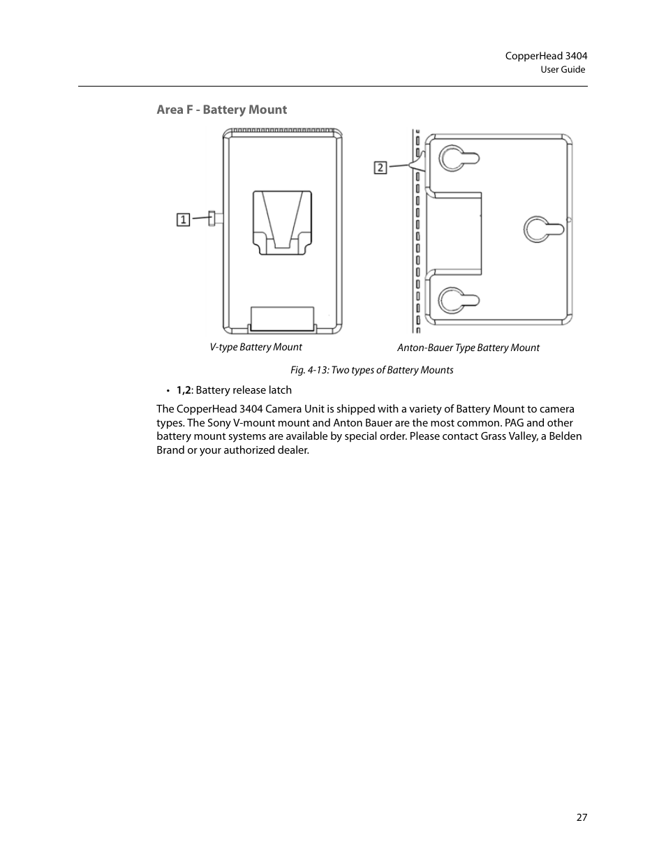 Area f - battery mount | Grass Valley 3404 CopperHead User Manual | Page 33 / 111