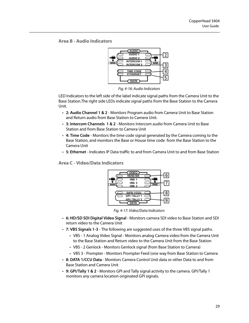 Area b - audio indicators, Area c - video/data indicators | Grass Valley 3404 CopperHead User Manual | Page 35 / 111