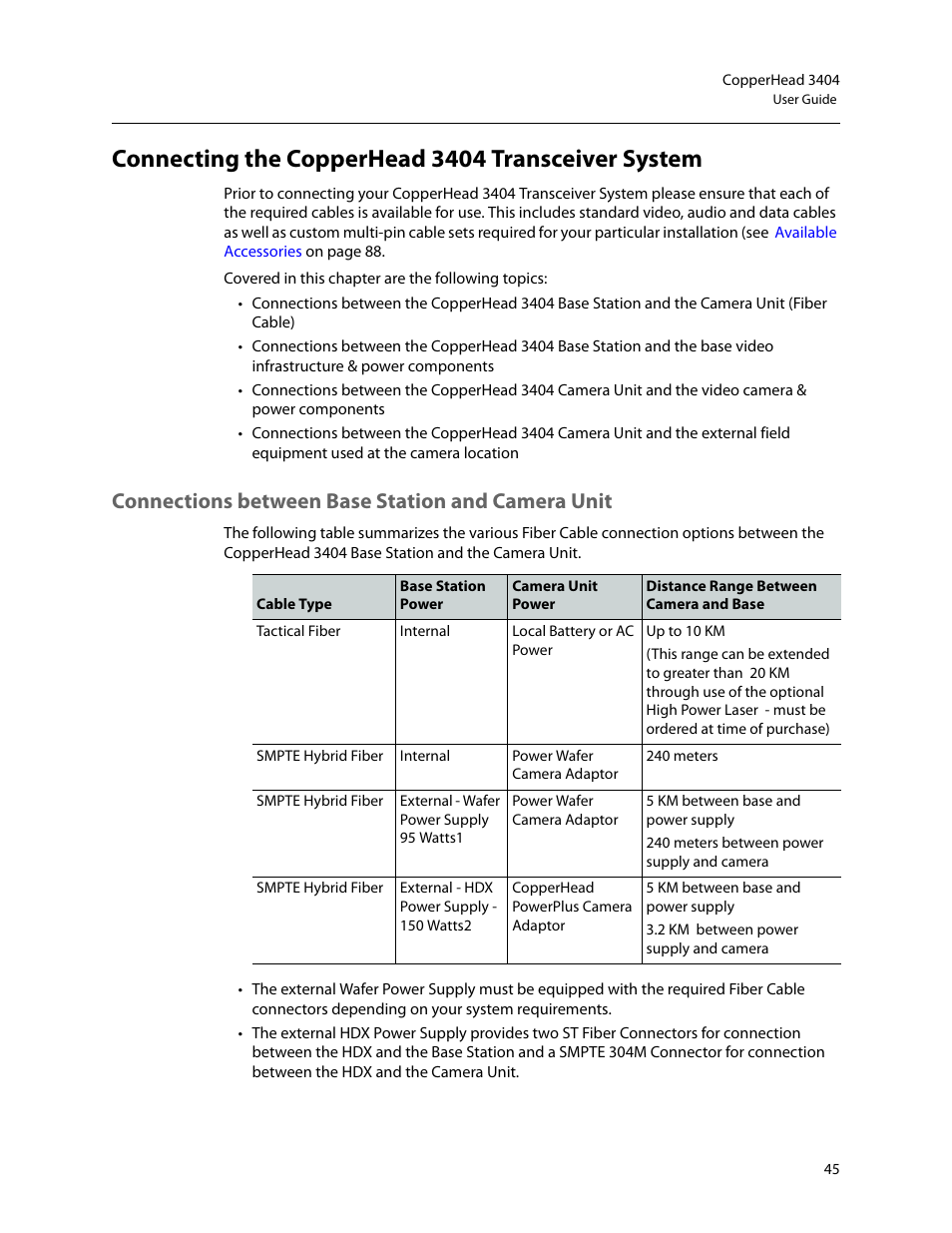 Connecting the copperhead 3404 transceiver system, Connections between base station and camera unit | Grass Valley 3404 CopperHead User Manual | Page 51 / 111