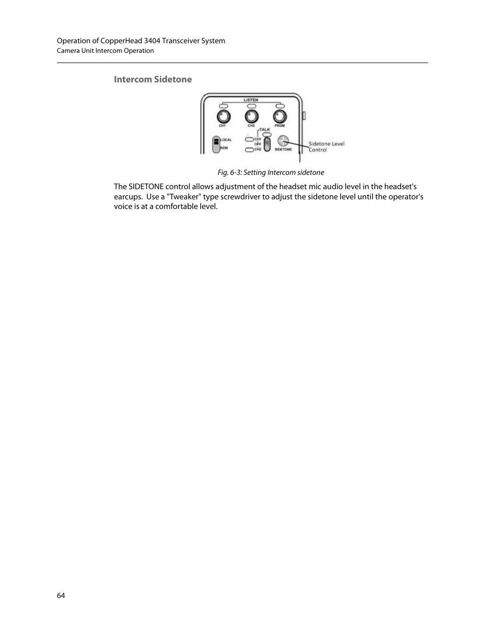 Intercom sidetone | Grass Valley 3404 CopperHead User Manual | Page 70 / 111