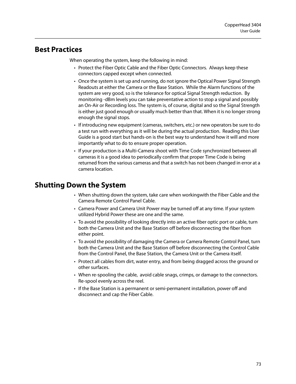 Best practices, Shutting down the system, Best practices shutting down the system | Grass Valley 3404 CopperHead User Manual | Page 79 / 111