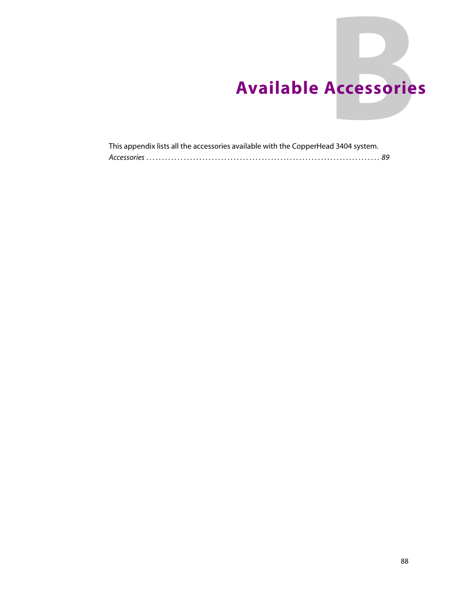 Available accessories, B available accessories, Tion (see | Available, Accessories, Please see | Grass Valley 3404 CopperHead User Manual | Page 94 / 111