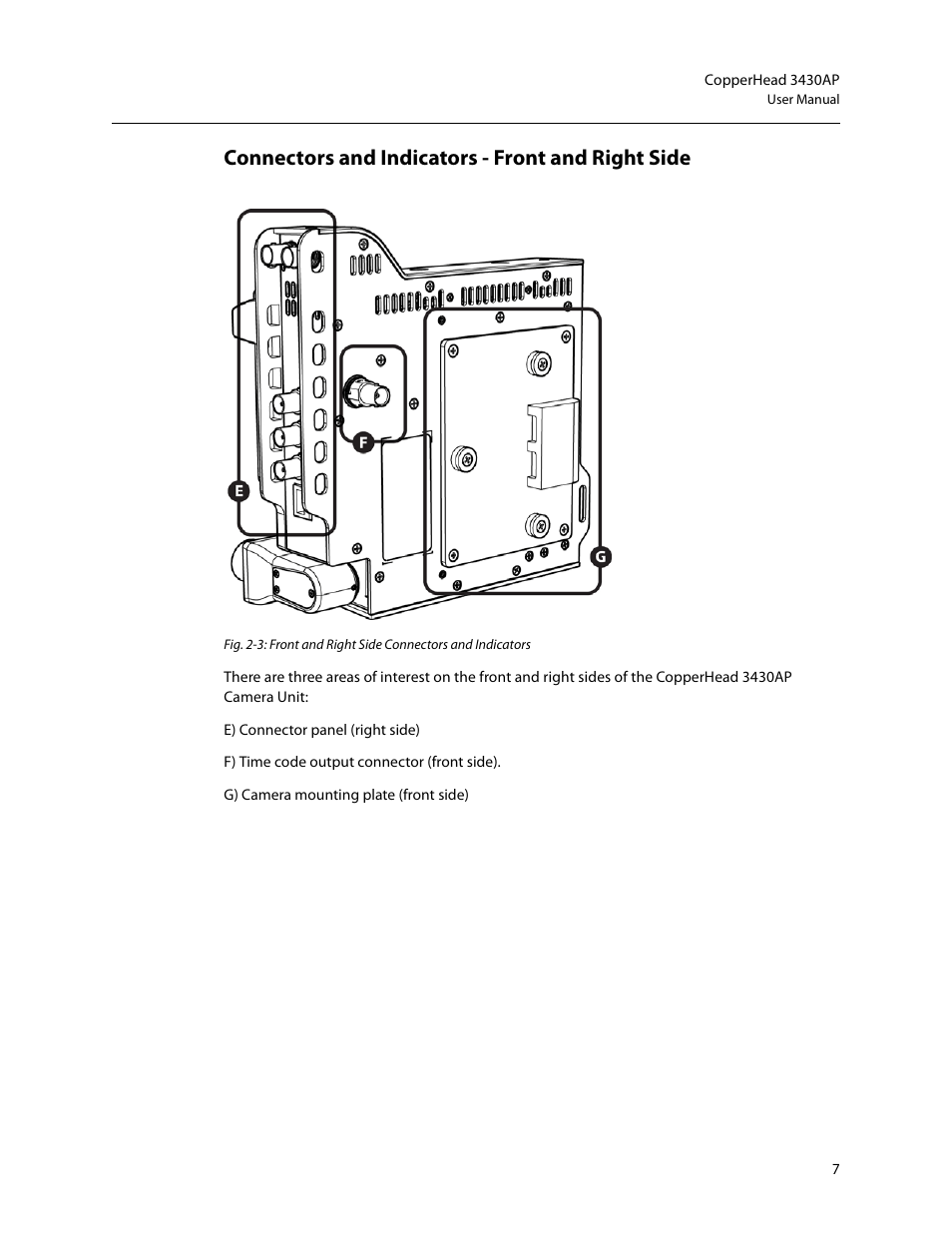 Connectors and indicators - front and right side | Grass Valley 3430AP CopperHead User Manual | Page 19 / 85