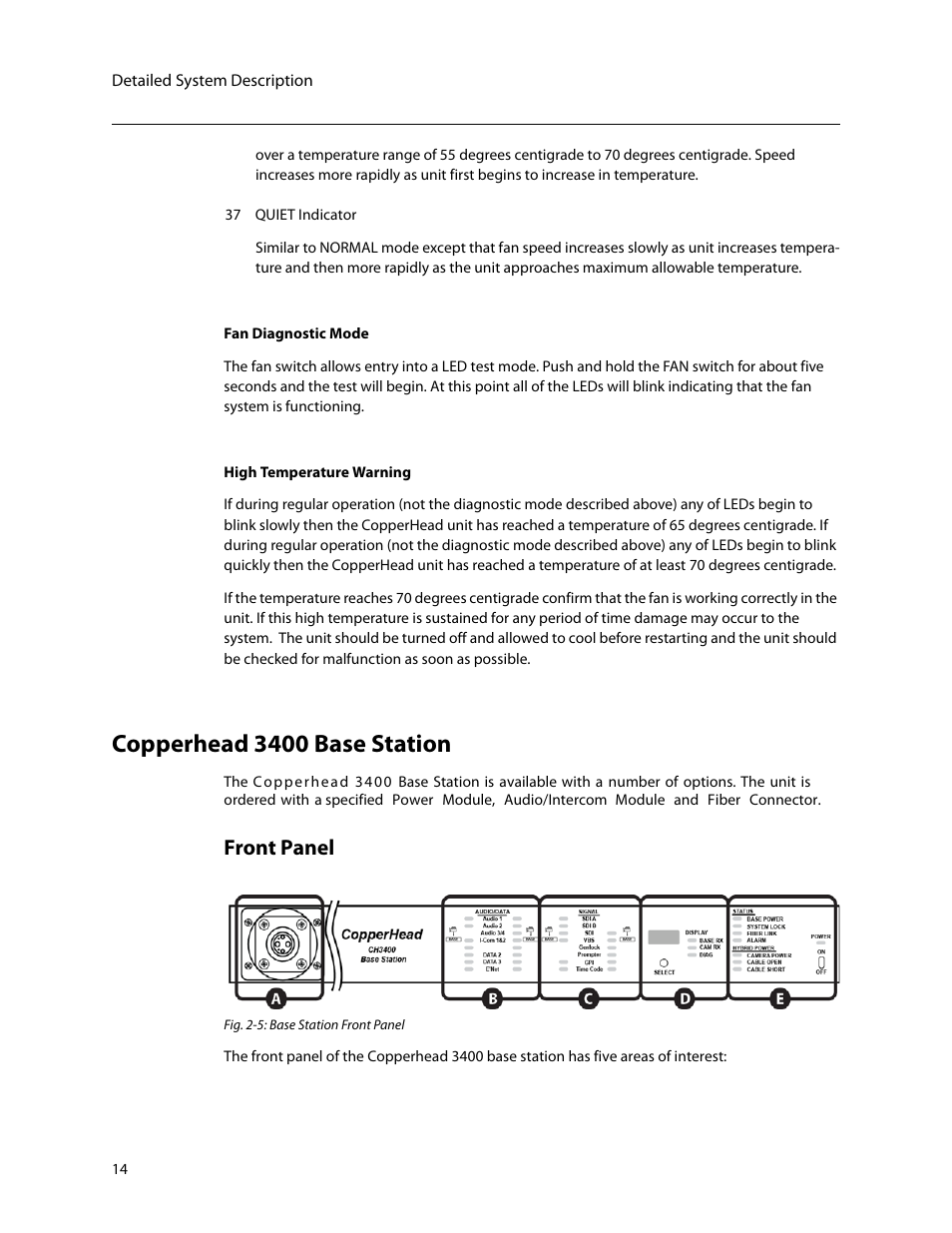 Copperhead 3400 base station, Front panel | Grass Valley 3430AP CopperHead User Manual | Page 26 / 85