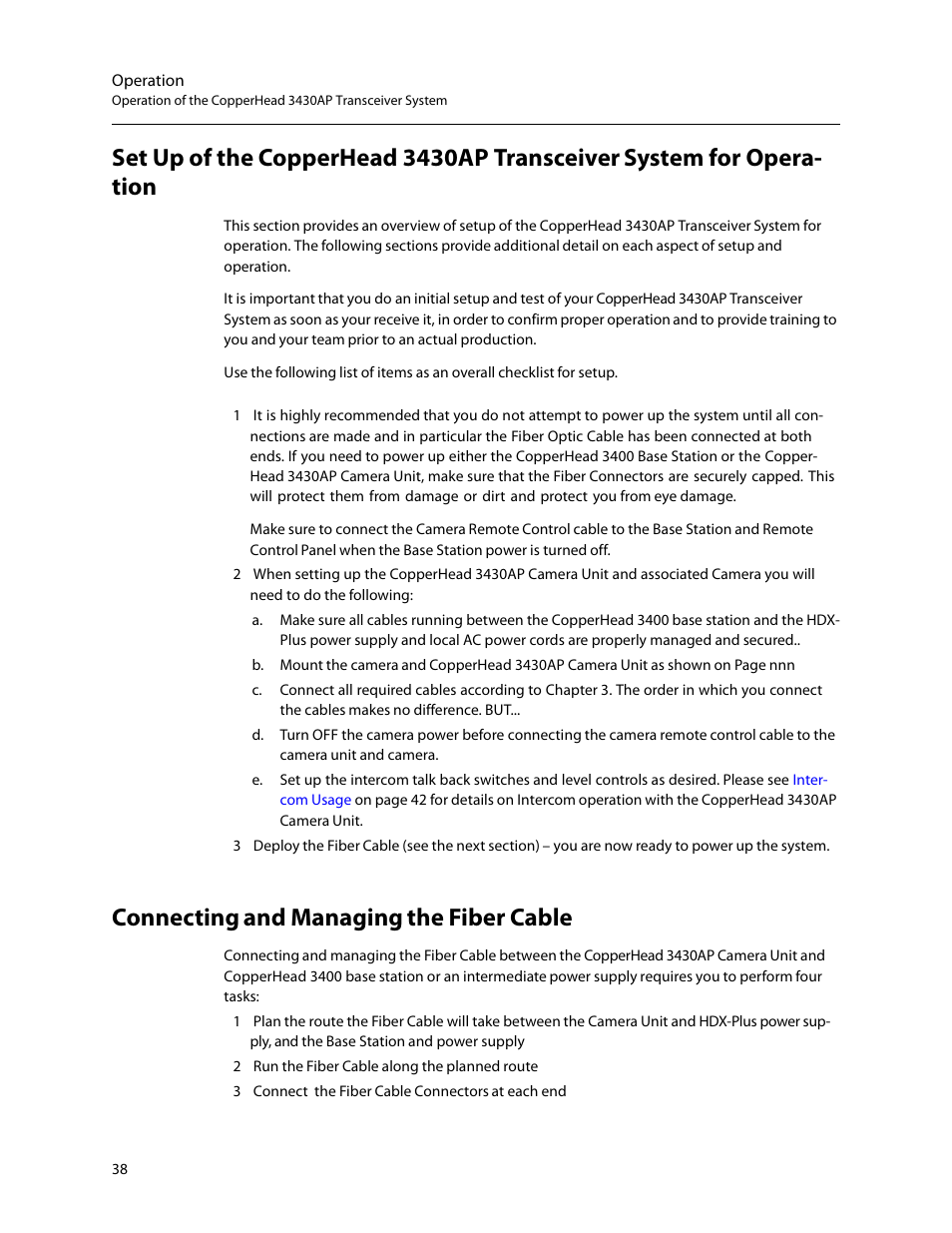 Connecting and managing the fiber cable | Grass Valley 3430AP CopperHead User Manual | Page 50 / 85