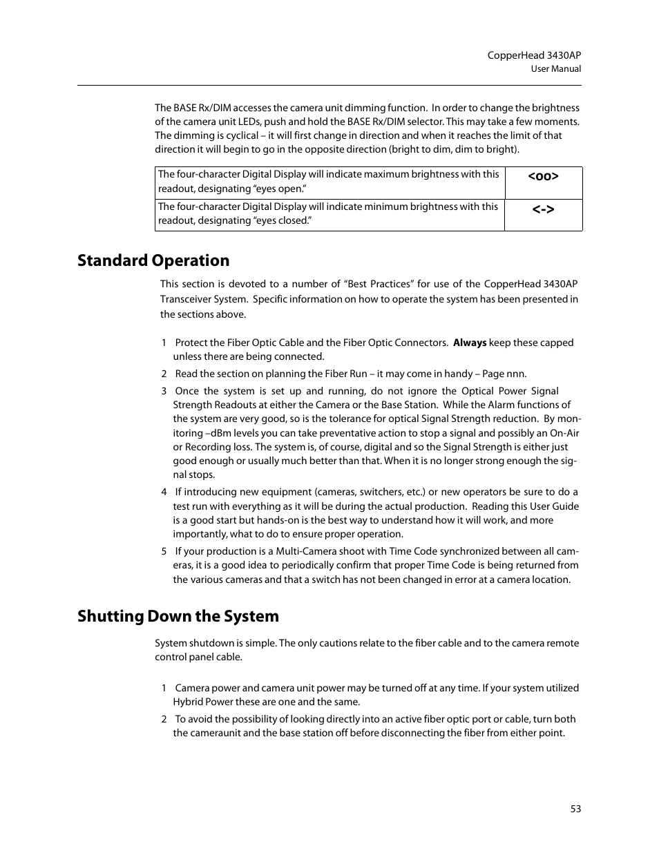 Standard operation shutting down the system, Standard operation, Shutting down the system | Grass Valley 3430AP CopperHead User Manual | Page 65 / 85