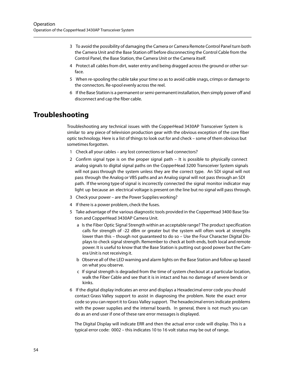 Troubleshooting | Grass Valley 3430AP CopperHead User Manual | Page 66 / 85