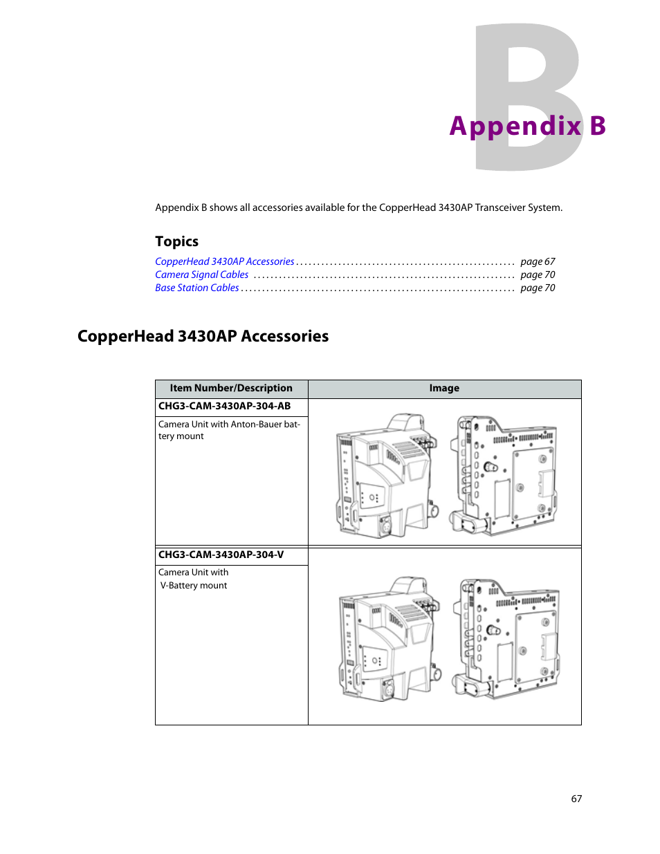 Contacttitle - appendix b, Appendix b, Copperhead 3430ap accessories | Topics | Grass Valley 3430AP CopperHead User Manual | Page 79 / 85