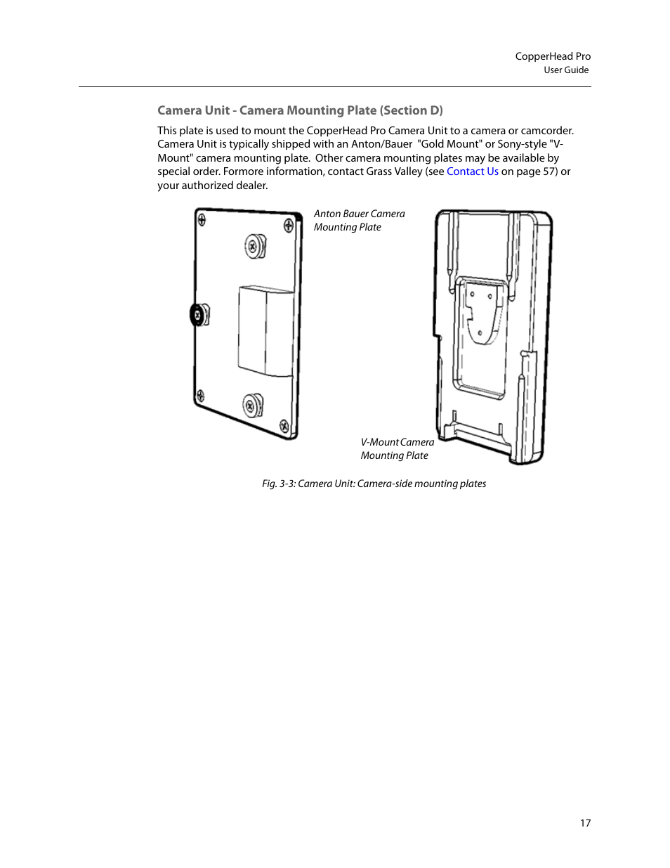 Camera unit - camera mounting plate (section d), Camera unit - camera mounting plate, Section d) | Grass Valley CopperHead Pro User Manual | Page 23 / 87