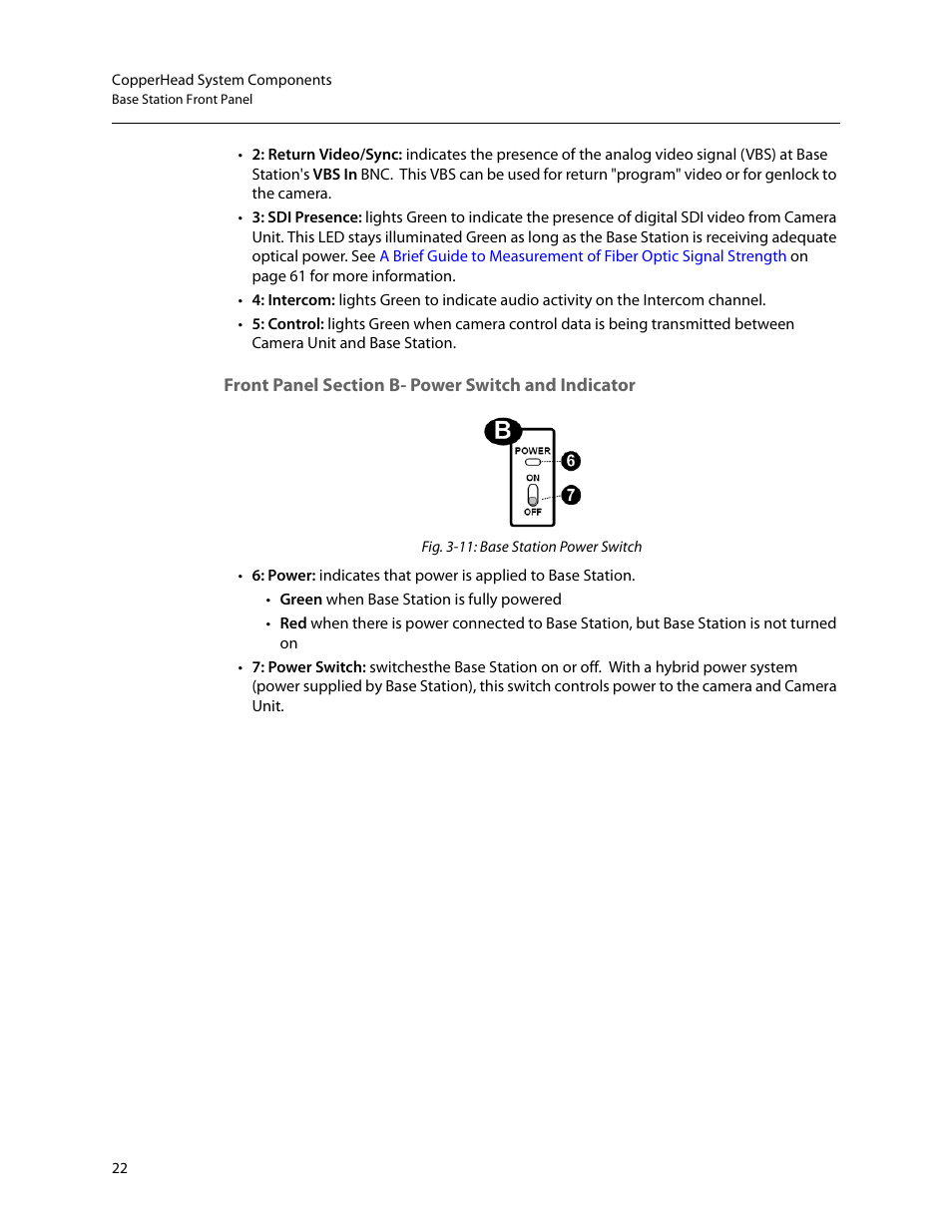 Front panel section b- power switch and indicator, Dicator (see | Grass Valley CopperHead Pro User Manual | Page 28 / 87