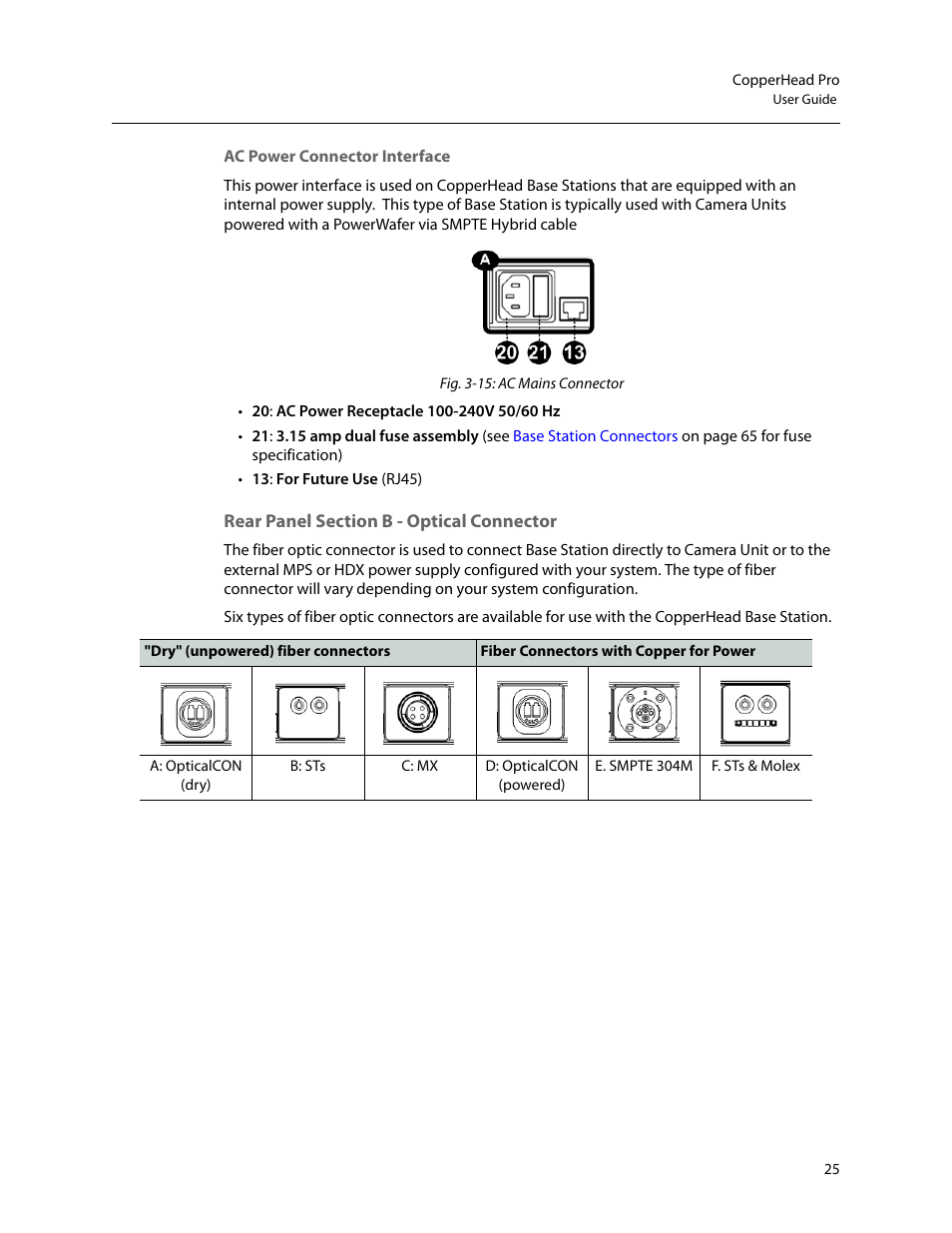 Rear panel section b - optical connector, Rear panel, Section b - optical connector | Grass Valley CopperHead Pro User Manual | Page 31 / 87