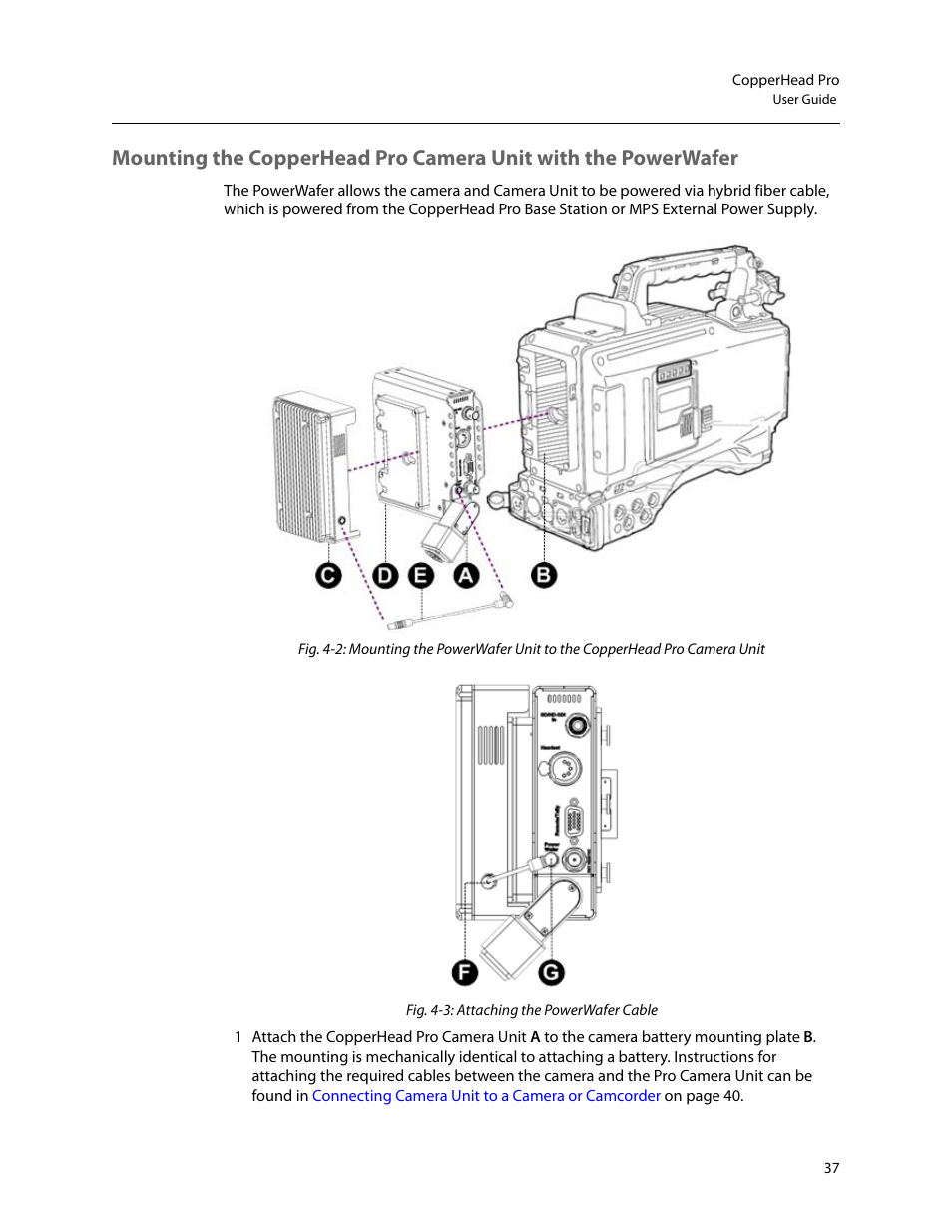 Mounting the copperhead pro, Camera unit with the powerwafer | Grass Valley CopperHead Pro User Manual | Page 43 / 87