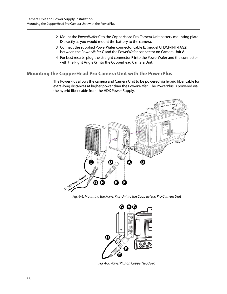 Mounting the copperhead pro, Camera unit with the powerplus | Grass Valley CopperHead Pro User Manual | Page 44 / 87