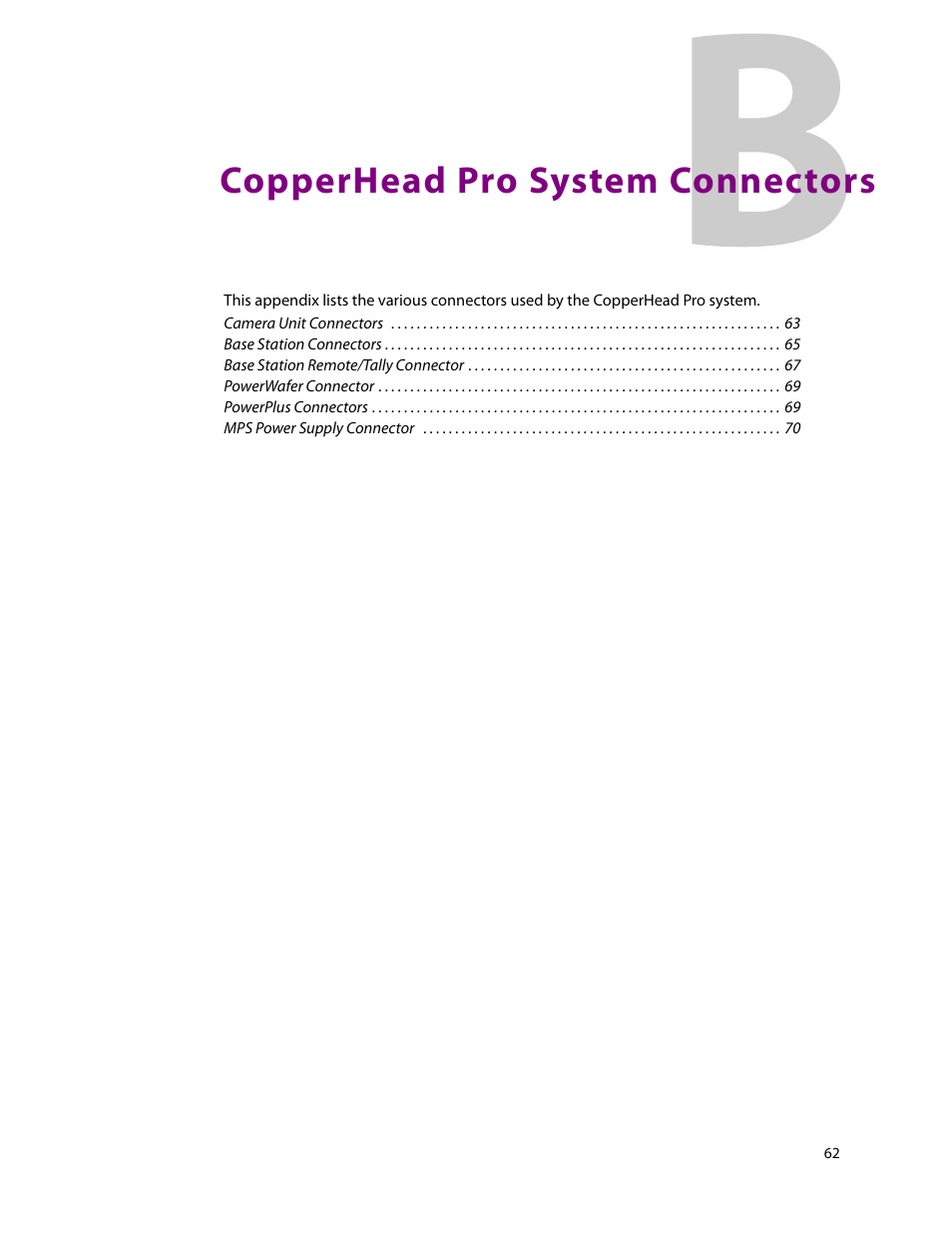 B copperhead pro system connectors, Copperhead pro system connectors | Grass Valley CopperHead Pro User Manual | Page 68 / 87