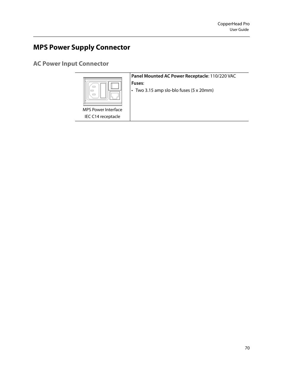 Mps power supply connector, Ac power input connector | Grass Valley CopperHead Pro User Manual | Page 76 / 87