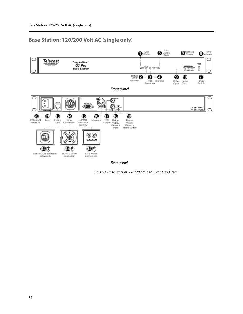 Base station: 120/200 volt ac (single only) | Grass Valley CopperHead Pro User Manual | Page 87 / 87