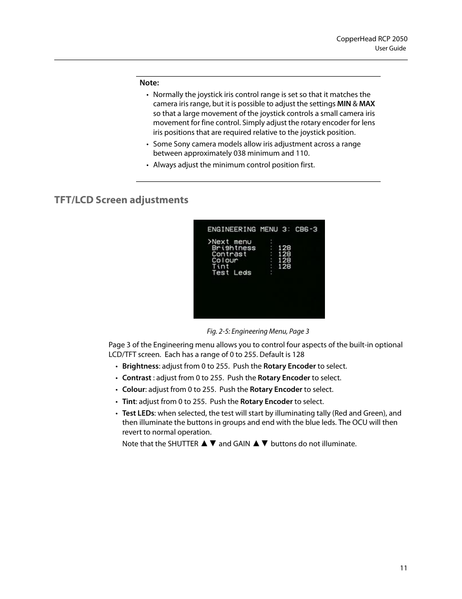 Tft/lcd screen adjustments | Grass Valley RCP2050 User Manual | Page 15 / 41