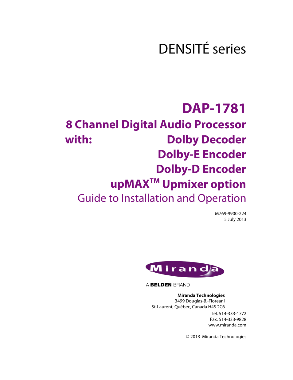 Grass Valley DAP-1781 User Manual | 70 pages