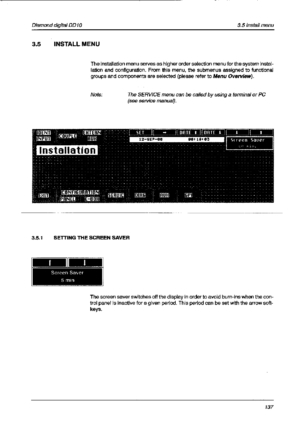 Install menu, Setting the screen saver | Grass Valley DD10 part 1 User Manual | Page 143 / 178