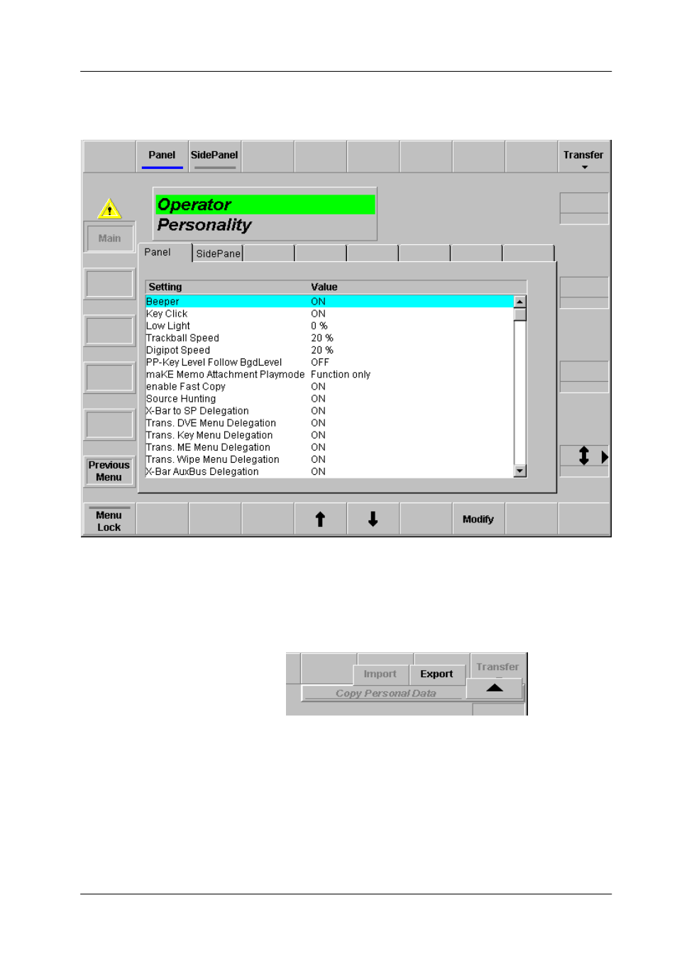 Personality menu | Grass Valley DD35 Family v.3.1.5 User Manual | Page 413 / 524