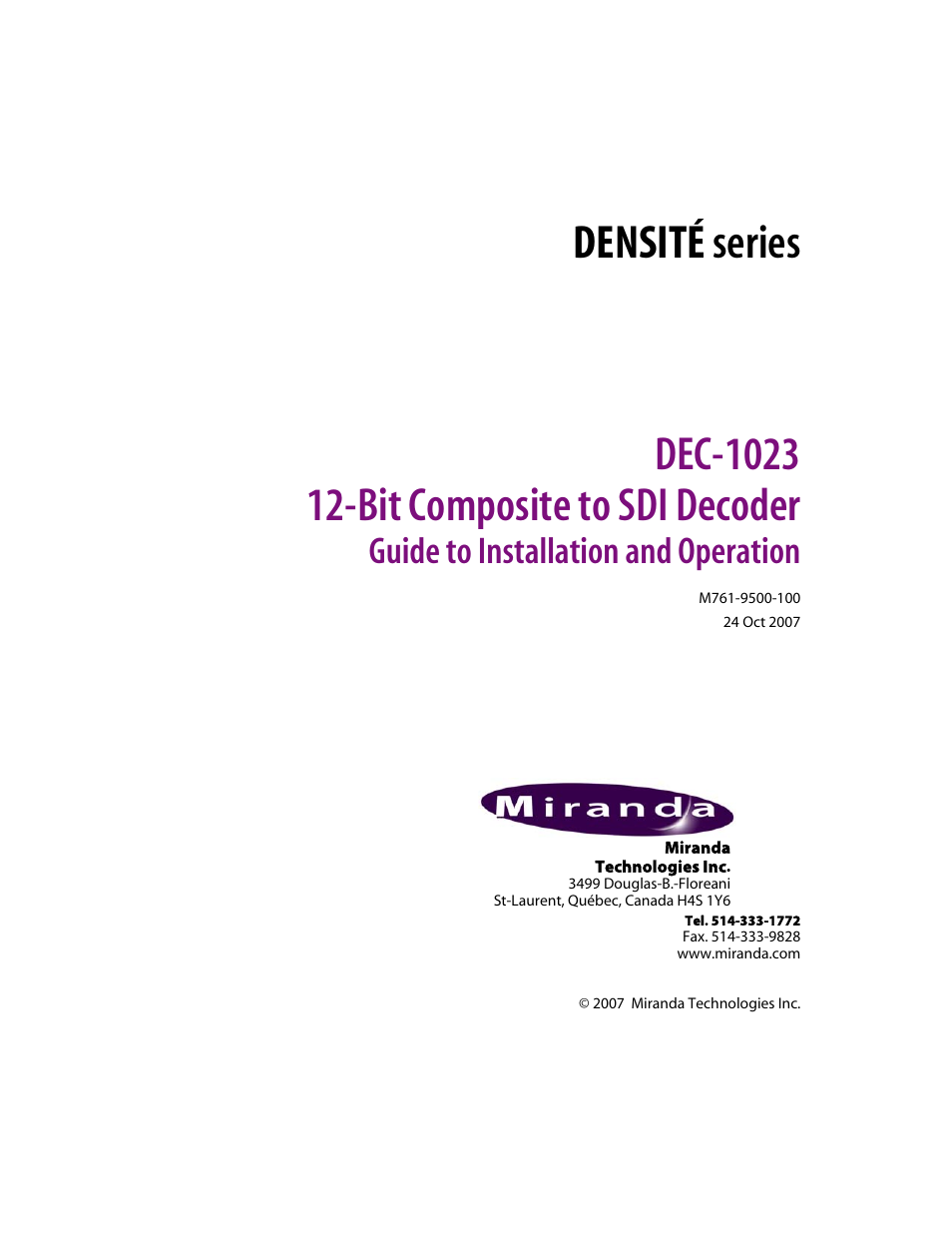 Grass Valley DEC-1023 User Manual | 41 pages