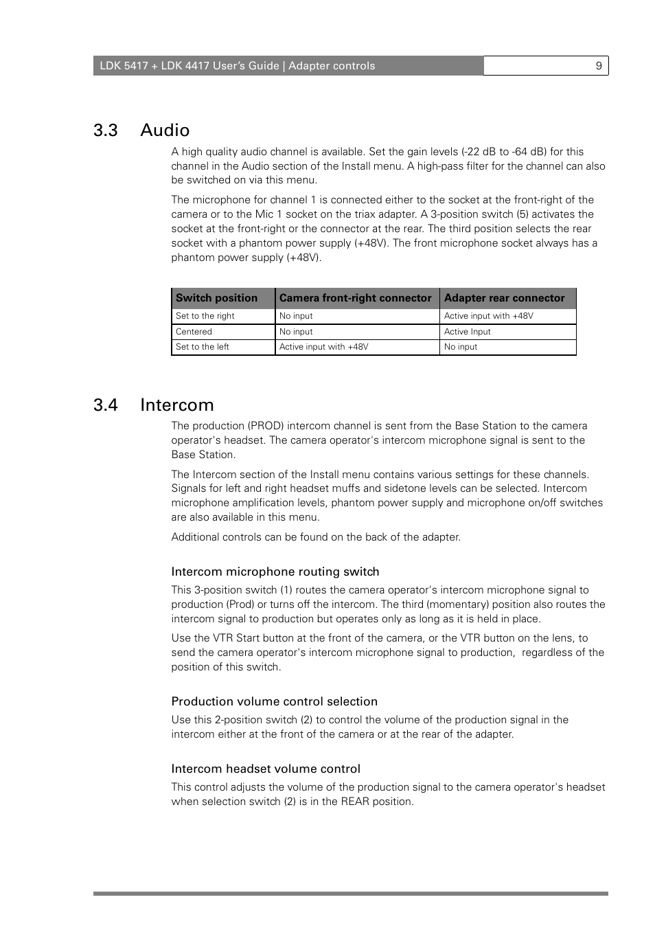 3 audio, 4 intercom | Grass Valley LDK 5417 User Manual | Page 21 / 56