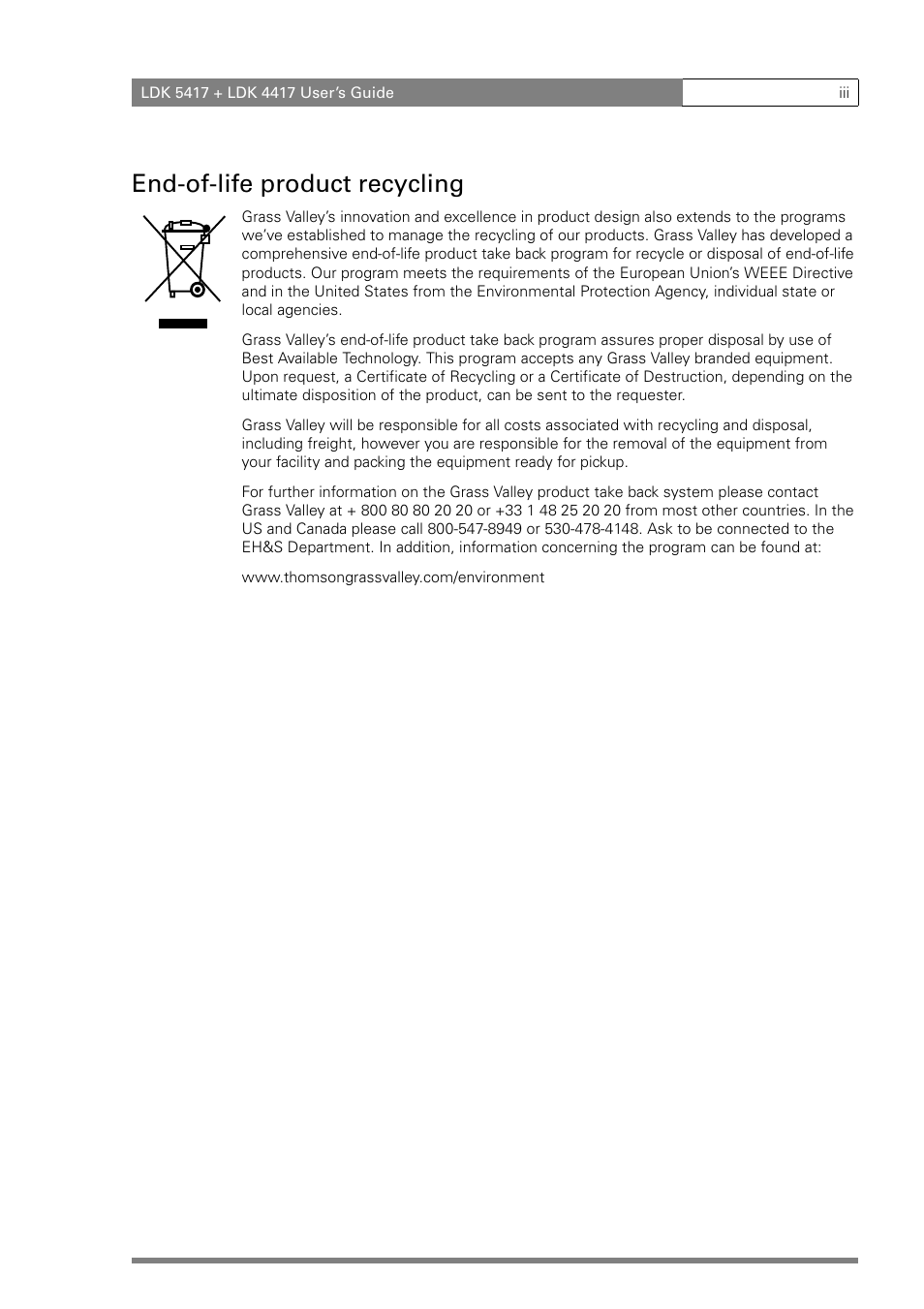 End-of-life product recycling | Grass Valley LDK 5417 User Manual | Page 5 / 56