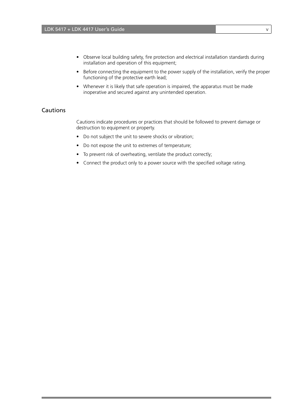 Cautions | Grass Valley LDK 5417 User Manual | Page 7 / 56