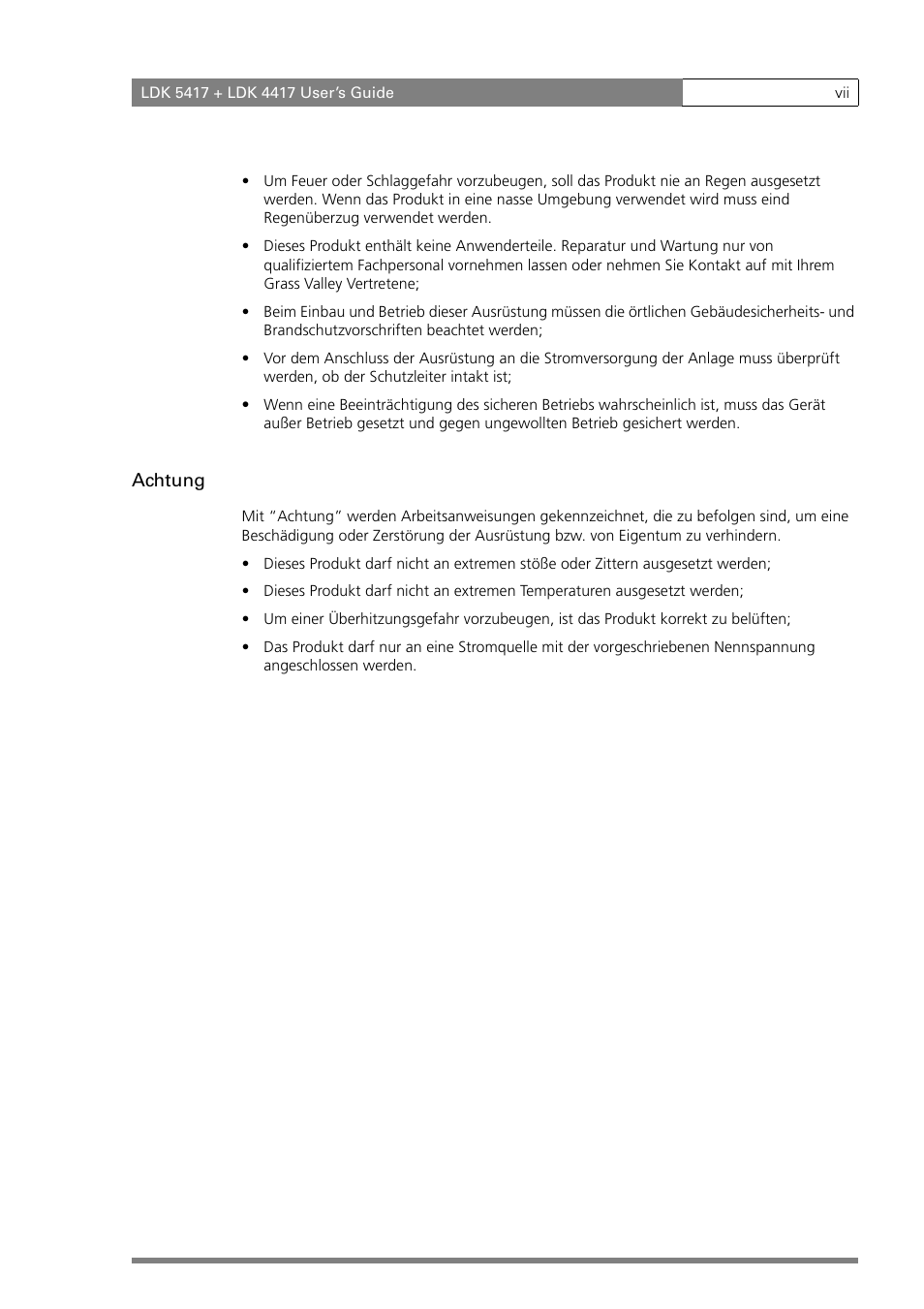 Achtung | Grass Valley LDK 5417 User Manual | Page 9 / 56