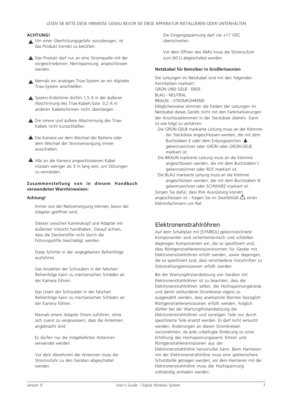 Elektronenstrahlröhren | Grass Valley Digital Wireless Triax Camera System User Manual | Page 7 / 44