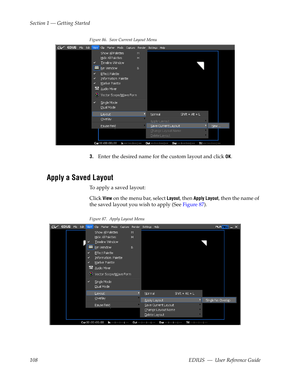 Apply a saved layout | Grass Valley EDIUS v.5.1 User Manual | Page 108 / 790